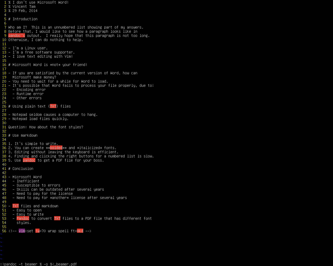 vim command for the slides