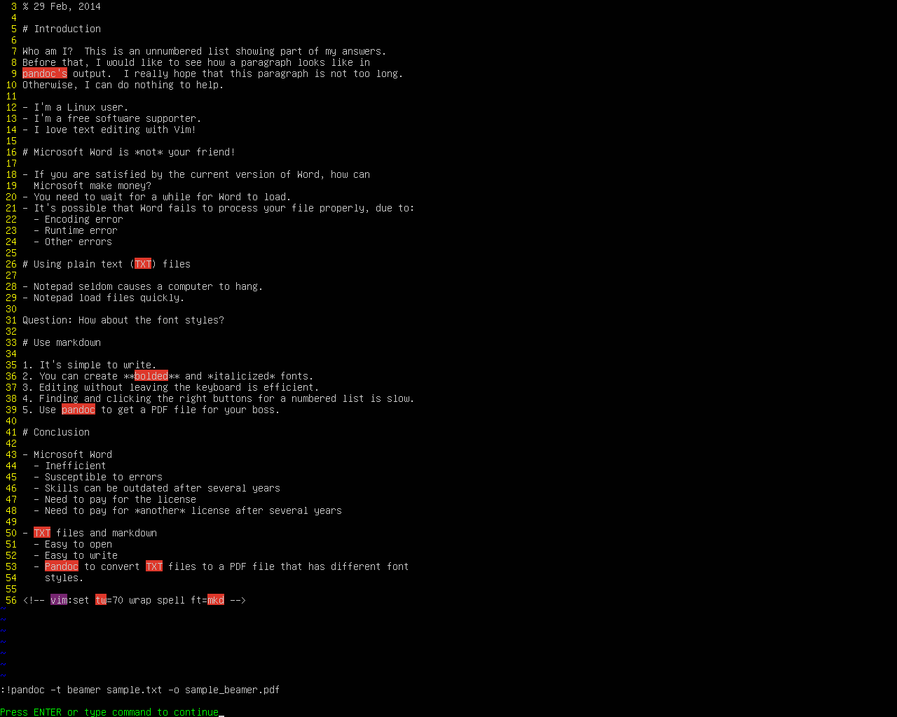 vim command for the slides