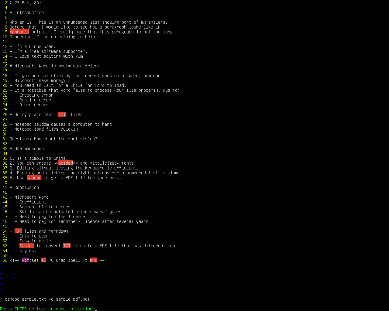 vim command for the handout