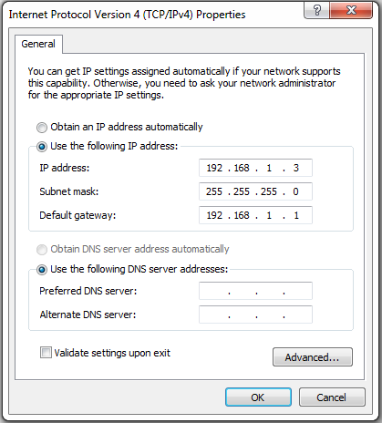 Windows 7 IP settings