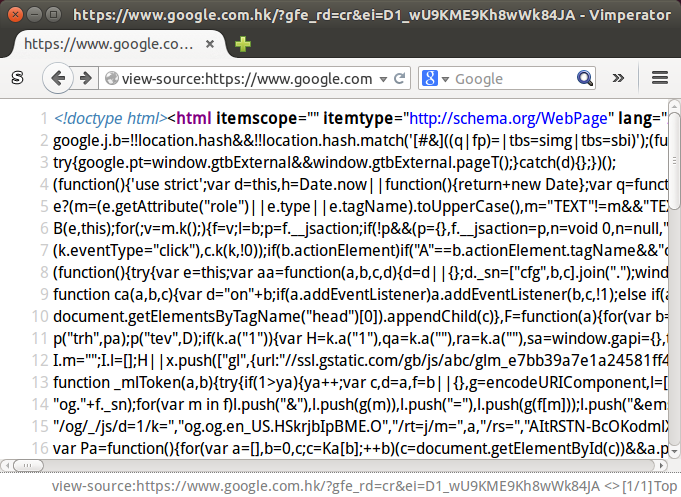 HTML source code viewed in Firefox